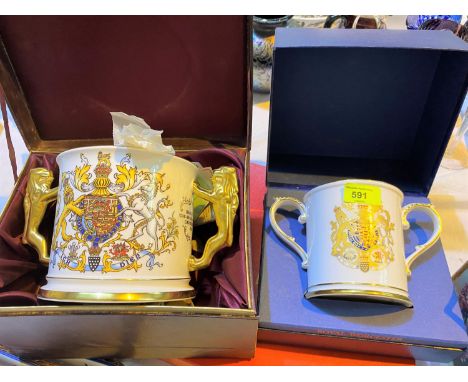 2 commemorative loving cups Paragon and Royal Worcester; a boxed Spode plate and a selection of china 