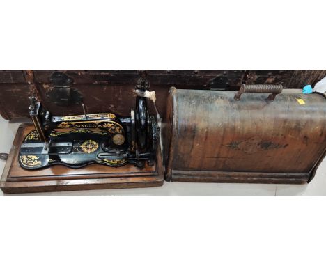 A cased vintage Singer hand sewing machine, No 7317516 -1983716 