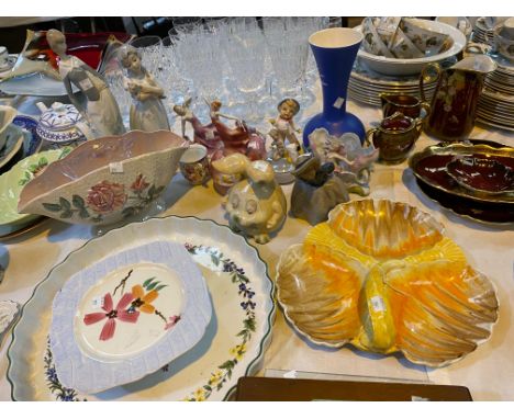 A selection of Lladro and other Art Deco figures, trinket jars and decorative china 