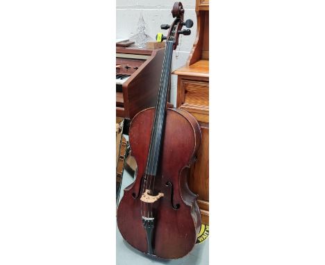 A 19th century double piece back cello, 4/4 full sized Stradivarius replica, bearing internal label