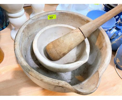 A very large pestle &amp; mortar, diameter 35cm, stick length 34cm 