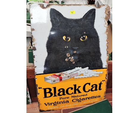 A large enamel advertising sign for 'Black Cat' Virginia Cigarettes 91cm x 60cm (some loss to cat face and around edges) 