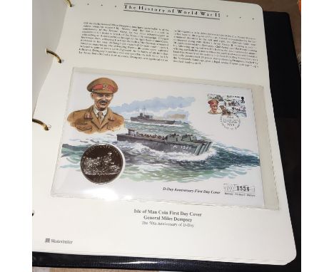 An album of the History of WWII anniversary coin first day cover packs. 