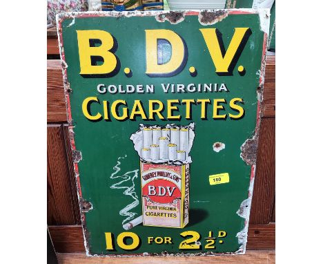 An enamel advertising sign for B.D.V Golden Virginia Cigarettes 50 x 35cm (some rusting to edges) 