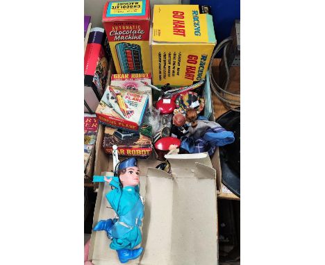 Four 1960's toys in original boxes:&nbsp; Scott Thunderbird puppet; Chocolate Machine; Gear Robot &amp; Racing Go-Kart; other