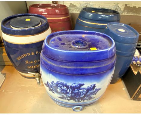 A collection of ceramic sherry barrels, two for Amontillado Sherry etc 