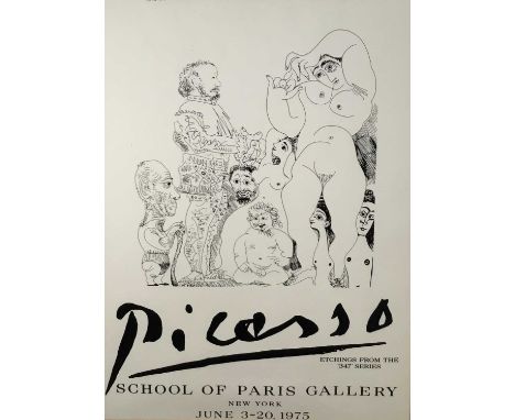 Picasso poster, School of Paris Gallery New York exhibition, June 3-20 1975 - 'Etchings from the 347 Series', 85cm x 62cm, fr