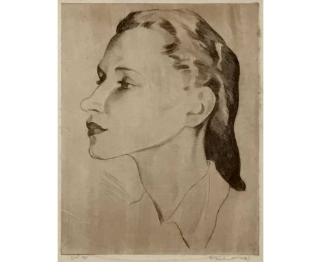 S Herbert (mid 20th century) etching, female head, signed and '47, 2nd state, 23cm x 18cm, in glazed frame
