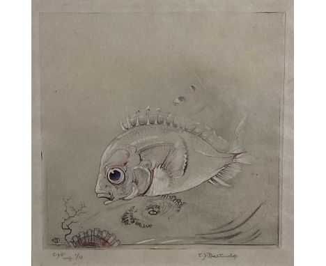 Edward J Detmold (1883-1957) etching - Fish, signed and numbered, 12.5cm x 12.5cm, in glazed frame