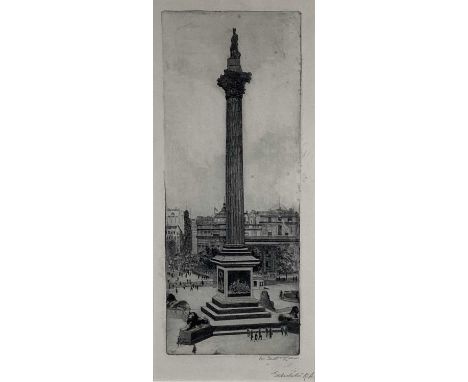 William Laidlaw etching - Nelson's Column, signed below in pencil, 32cm x 12.5cm, in glazed frame