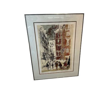 Felix Topolski (1907-1989) screenprint, Fountain Court, signed, numbered 35/250, image 59 x 38cm, glazed frame