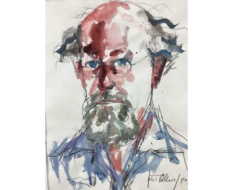 Peter Collins (1923-2001) two works on paper - Self portraits, in pencil and watercolour, both signed and dated '83. Pencil s
