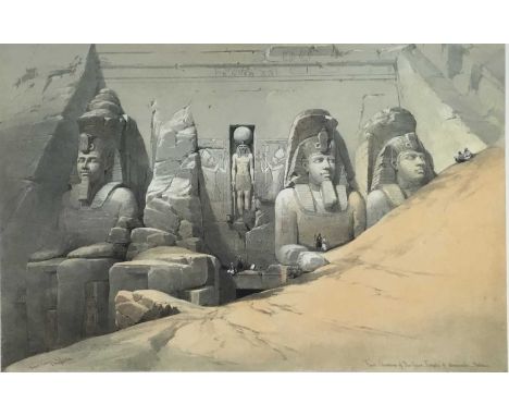 After David Roberts, print of the 'Front Elevation of the Great Temple of Aboosimble, Nubia', 33cm x 50cm, framed and glazed