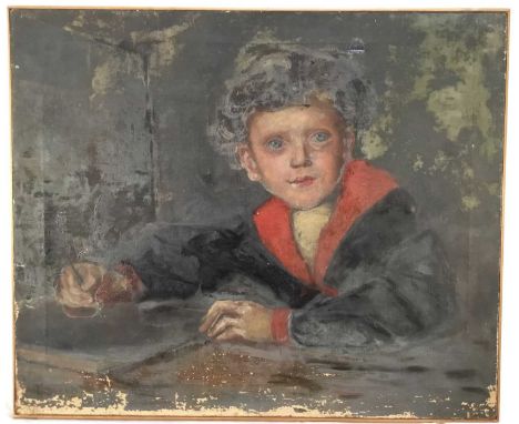 Ida Margaret Unwin oil on canvas - Portrait of Neville Gordon Unwin, 51cm x 61cm, border framed