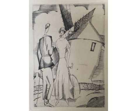 Jean Émile Laboureur (1877-1943) etching - figures before a windmill, plate size 10cm x 7.5cm, sheet 24.5cm x 19.5cmAn old ad