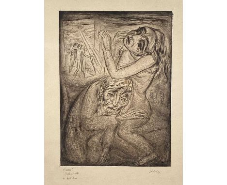 Georg Ehrlich (1897-1966) etching, 'Vision', signed, titled and dated 1921, 26cm x 18.5cm, in glazed frameGlazed and not exam