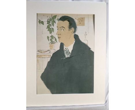 20th Century lithograph - Portrait of a Man, 42cm x 30cm, mounted, unframed