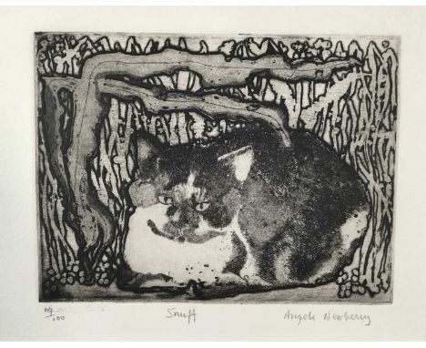 Angela Newberry, etching/aquatint - 'Snuff', signed and numbered 14/100, 13cm x 17cm, framed and glazed, gallery label verso