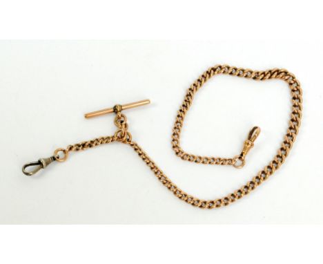 A 9ct yellow gold graduated fob chain with spring clasp and T-bar, length approx 39cm, overall approx 34.5g.   CONDITION REPO