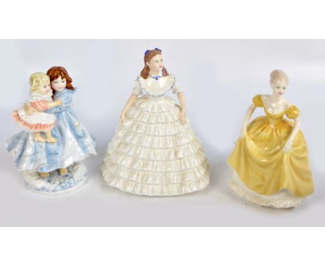 A Royal Worcester figure group of a girl and a baby 'Love', limited edition for the NSPCC, 1982/9500 and two Coalport Ladies 