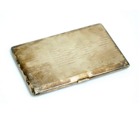 A George VI hallmarked silver cigarette case with engine turned engraved decoration, Birmingham 1946, length 13cm, approx 5.6