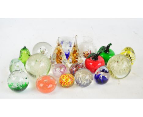 A collection of glass paperweights including examples by Parlane, Caithness, etc, and a white vase by Mdina, etc (19).