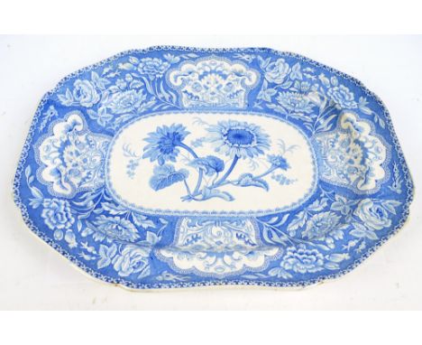 A late 19th century Copeland & Garrett late Spode 'Floral' pattern transfer decorated shaped oval meat platter, 52 x 39.5cm. 