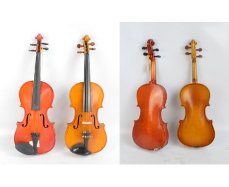 A modern Chinese Lark full size violin, cased with bow, also a modern Chinese Skylark full size violin outfit (2).