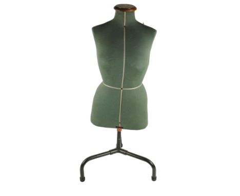 A mid 20th century Singer tailor's/shop fabric covered dummy on adjustable tripod base, height of main body 68cm.