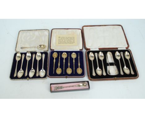EDWARD BARNARD & SONS LTD; a cased set of six Edward VIII hallmarked silver gilt Coronation anointing spoon replica coffee sp