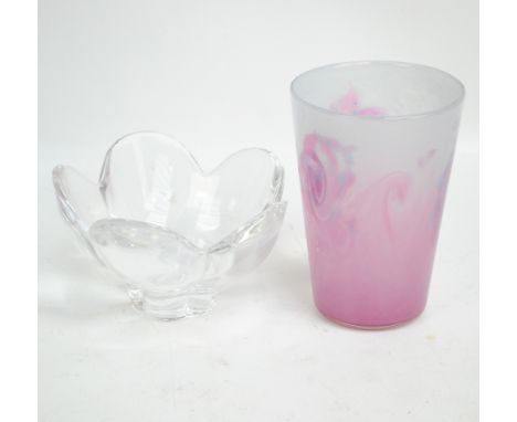 A 1980s Orrefors Pomona glass bowl in the form of a flower head with five petals, scratch signed to base 'Orrefors LH 4361-13