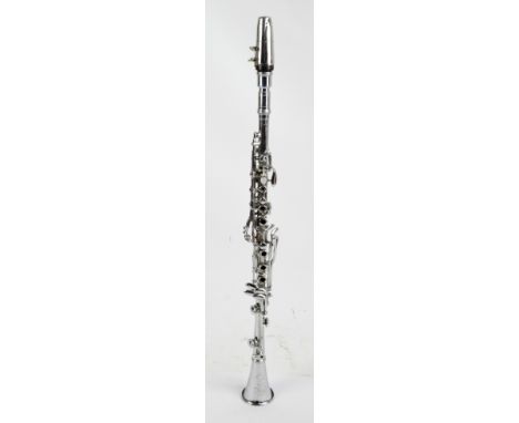 A Hawkes & Son 'XX Century' silver plated clarinet, no.14554, cased.