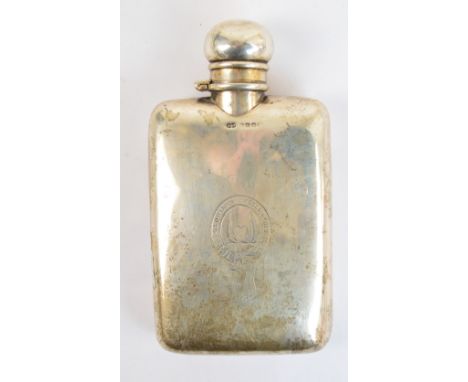 DEAKIN & FRANCIS; a Victorian hallmarked silver hip flask of rounded rectangular form with hinged screw cap, engraved 'HGK fr