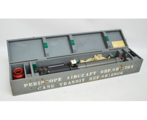 A boxed military aircraft periscope by Kelvin & Hughes Ltd with plaque bearing military ordnance arrow and reference number 6