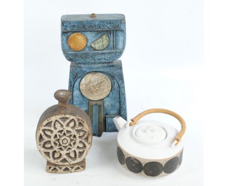 A Troika lamp base and teapot, and another lamp base by Quantock Design (3).   CONDITION REPORT:  Small chips to the raised p