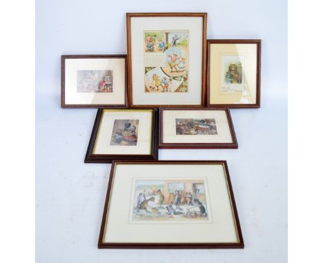 Four Louis Wain postcards, framed and glazed, a Louis Wain print, three further cat related framed and glazed postcards and a