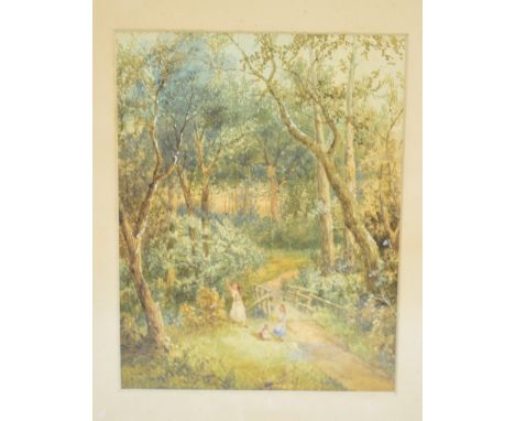 CASPER HOLDING; watercolour, entitled 'At Worsley', children playing in a woodland scene, signed and dated 1882 to lower left