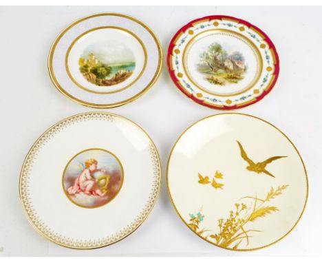 Two Minton porcelain circular cabinet plates painted with various architectural landscapes within decorative borders, both wi