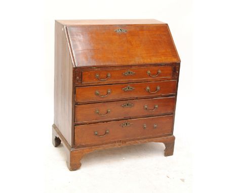 A mahogany bureau bookcase, the hinged top enclosing fitted interior (af) above four long graduated drawers, on bracket feet,