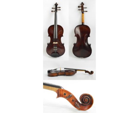 A full size probably German viola, unlabelled, the two-piece back 41.2cm.   CONDITION REPORT:  Overall in good condition. Set