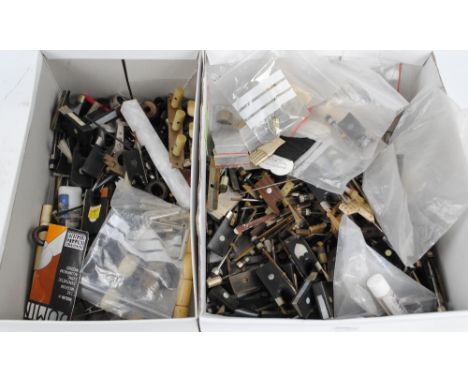 A quantity of assorted bow frogs and end screws, etc (2 boxes).