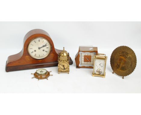 An Edwardian inlaid Napoleon hat mantel clock, the circular dial set with Roman numerals, a further Art Deco style example, a