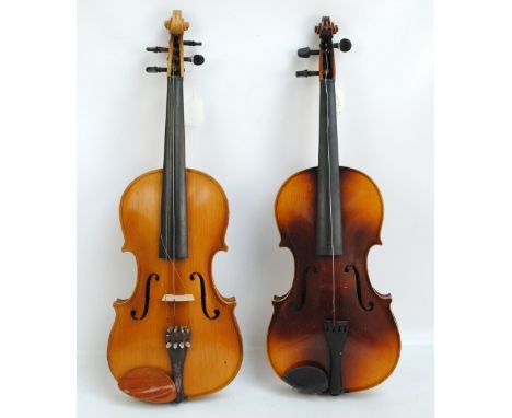 A full size Czechoslovakian Stradivarius copy viola, length of back 39.3cm and a further full size viola, unlabelled, 39.2cm 