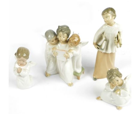 Three Lladro ceramic cherubic figures and a Nao example depicting an altar boy (4).   CONDITION REPORT:  Appears good with no