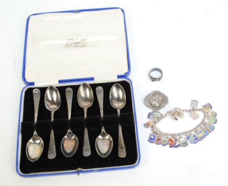 COOPER BROS & SONS; a cased set of six George V hallmarked silver teaspoons with shell finials, Sheffield 1927, a silver curb