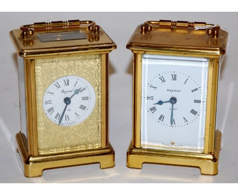 A modern lacquered brass cased carriage clock, having enamel dial with Roman numerals and eight day movement, signed Bayard; 