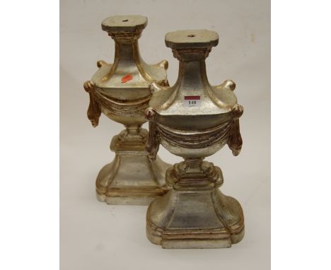 A pair of gilt painted wooden table lamp bases, each in the form of a classical urn