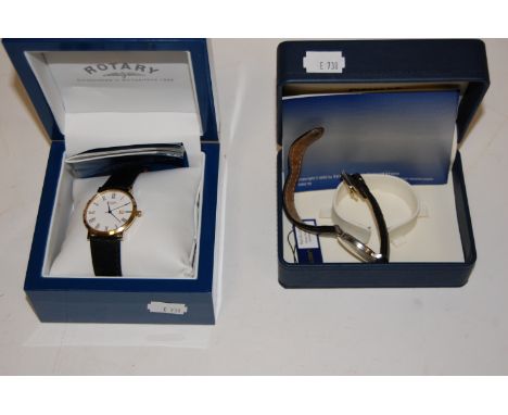 A gents Rotary gold plated cased wristwatch, having enamelled dial with Roman numerals and date aperture, boxed and with pape