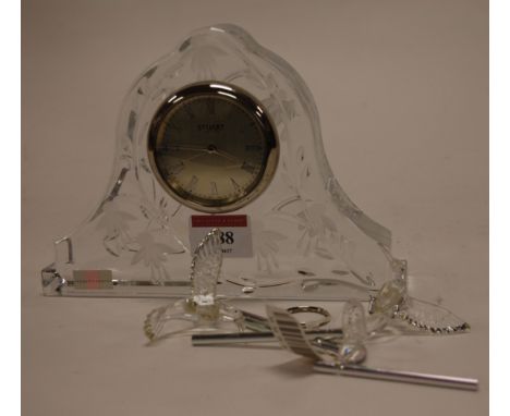 A Stuart Crystal Cascade clock, boxed; together with a boxed Stuart Crystal Cascade sweet mobile
