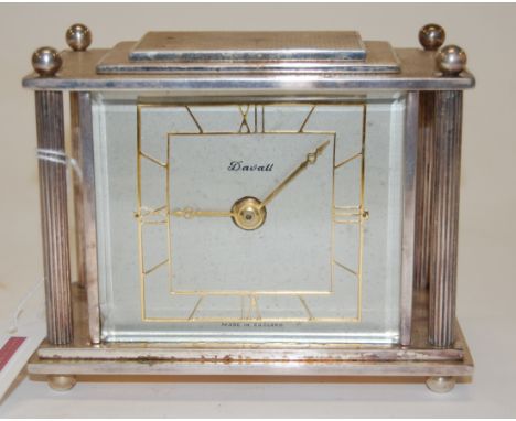 A Davall silver plated cased Art Deco mantel clock having signed silvered dial